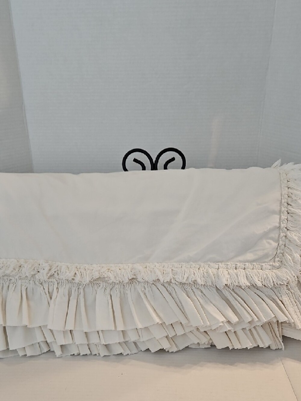 Anthropologie Cream Ruffled Duvet Cover
